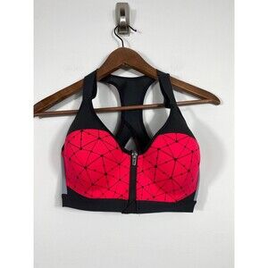 Victoria’s Secret VSX Front Zip Sports Bra Black Red Racerback- 32D